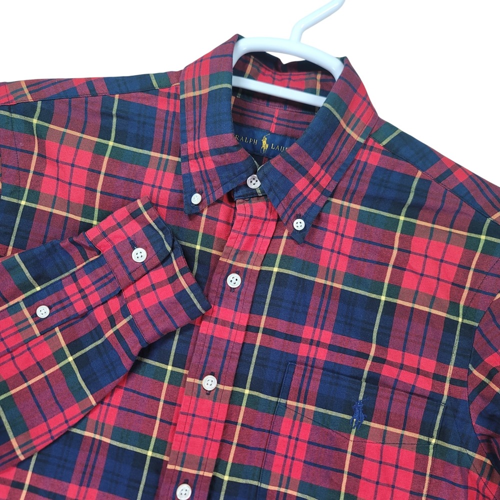 Polo Ralph Lauren Button Down Men S Red Plaid Excellent Long Sleeve Tartan Shirt